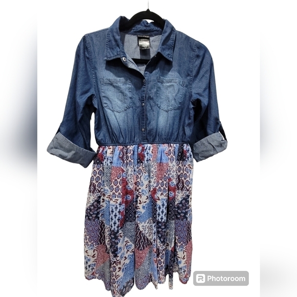GIRLS Size 14/16 Denim 3/4 Sleeve and Paisley Midi Dress - Picture 1 of 8